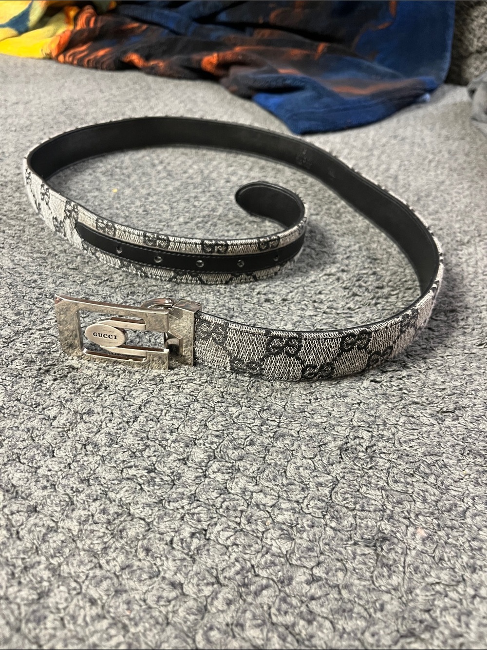 Gucci Black and Grey GG Monogram Buckle Belt